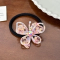 Elastic black hair tie featuring a pink and gold butterfly with colorful rhinestones - Hair Tie-4.4cm / Metallic Pink