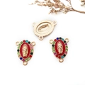 Oval Virgin of Guadalupe charms in gold with red enamel and colorful rhinestones - 3-Hole Link - Colorful Rhinestone - 16x20mm / Red