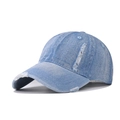 Vintage washed light blue denim baseball cap with distressed ripped details and classic 6-panel fit - Adjustable / Light Denim