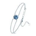 S925 sterling silver double-layer bracelet with 1.00CT round blue moissanite and heart charm - November Swiss Blue Zirconia