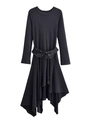 Detail of black asymmetrical dress featuring metal belt buckle and decorative studs - XS / Navy Blue