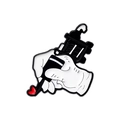 Cartoon enamel pin featuring a hand holding a black tattoo machine with a red heart icon - Tattoo Machine Style (QHXZ1363)