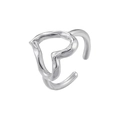 Detail of silver irregular hollow heart open ring with liquid lava metallic texture - VJ577 Lava Heart / White Gold