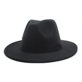 Détail du chapeau fedora noir en laine avec bord plat et ruban en satin assorti - M (56-58cm) / Noir