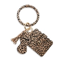 Silikon Armband Schlüsselanhänger mit Leopardenmuster PU-Leder Kartenetui und Quaste - Kaffee Leopard