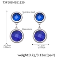 Blue glass stone drop earrings in 18k gold plated stainless steel with clear measurements - Steel - Blue Stone (TXF508)