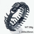 Gothic black centipede stainless steel bracelet for men, 200x35mm punk jewelry piece - Glossy Black