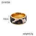 Wide stainless steel ring with golden edges and leopard print inlay, size ZJ1187D8 - Leopard Print Minimalist Ring (ZJ1187D8)