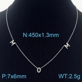 Silver stainless steel MOM letter necklace with 450mm chain on black neck display - Silver Color (KN236018-KLX)