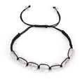 Handmade braided yoga bracelet with seven oval white crystal stones on black cord - White Crystal