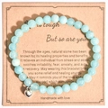 8mm natural stone bead bracelet with silver heart charm on gift card - Aquamarine Heart With Card Style