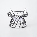 Black metal ear-shaped elevated pet bowl stand with white polka dot bow decoration - Black Bowknot Stand