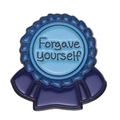 Blue enamel medal brooch with Forgave Yourself lettering and ribbon base detail - Forgave Yourself Blue Style (xz8874)