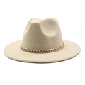 Detail of solid wool fedora hat featuring a chunky gold chain accessory in beige - M (56-58cm) / Beige