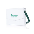 White leather jewelry gift box with green handle and elegant brand logo on plain background - Portable Drawer Style / 6*6*1.6cm / White