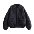 Veste bomber matelassée noire oversize avec coutures ondulées et pressions - XS / Noir