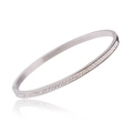 Elegant silver titanium steel bangle featuring a single row of sparkling pavé crystals - Single Row / Silver