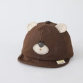 Close-up of the fabric texture and bear embroidery on the dark brown baby sun hat - 1-3 Years / Brown