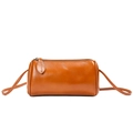Sac bandoulière cylindre en cuir marron, sac épaule souple en cuir véritable pour femmes. - Jaune Crépuscule