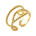 Three-layer 18K gold plated stainless steel open ring with bead texture and O-ring detail - Gold Triple Layer Beaded Style (ZYG034)