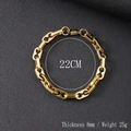 Detail showing 8mm gold titanium steel chain links with 22cm length on black leather - 8mm Gold Figure 8 Shape Bracelet
