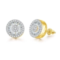 Hip hop style gold plated circular stud earrings with micro paved zircon and screw back - Two-tone (OHE123-2 Bi-color)