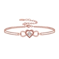 Rose gold 925 silver bracelet featuring heart and infinity charms with a central zircon - Rose Gold Double Layer Infinity Heart Gem Bracelet 2.58g
