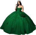 Emerald green ball gown with off-shoulder lace bodice and sequined puffy tulle skirt - XS / Green