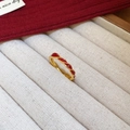 Macro detail of gold plated twisted rope ring featuring elegant red enamel inlay work - French Retro Twisted Red Enamel Ring (Gold Plated)