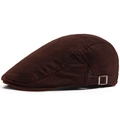 Vintage washed cotton newsboy cap in coffee brown with metal buckle and detailed stitching - Burgundy