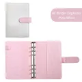 A6 loose-leaf notebook binder in white and pink PU leather with 6-ring metal clips - White Exterior Pink Interior (Cover Only)