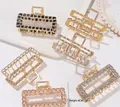 Set of 6 colorful geometric hair claws with gold-plated chain texture and matte finish - Colored Solid Enamel Style