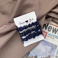 Set of three navy blue satin scrunchies displayed on a white card for women's hair - Navy Blue