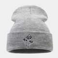 Berretto in maglia grigio con motivo a funghi ricamati e bordo piegato per l'inverno - Taglia unica / Grigio chiaro