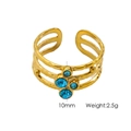 14K vergulde gelaagde open ring met vier blauwe zirkonia stenen voor dames - Blauwe Vier Steentjes Meerlagige Stijl (YTR2405134-4)