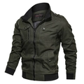 Chaqueta casual de algodón verde militar para hombre con cuello alto y cremallera - M / Verde