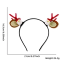 Christmas headband with red reindeer antlers, Santa Claus motif, and measurement specs - Red Antler Santa Claus Headband