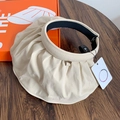 Beige pleated sun visor hat with anti-UV shell design for outdoor sun protection - One Size / White