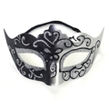 Close-up of masquerade mask featuring black and silver sequins with intricate floral patterns - Painted Mask [Silver Black]