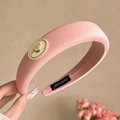 Pink padded headband with elegant pearl flower decoration and handmade label - Tulip Pink Headband