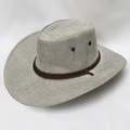 Light grey woven western cowboy hat with brown braided rope band and wide brim - One Size 58cm / Light Grey Linen