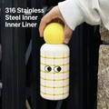Handheld 350ml 316 stainless steel flask with yellow check pattern and googly eyes - 350ml / Lemon Yellow Lid / Yellow Pink Plaid Eye