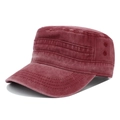 Vintage burgundy washed cotton cadet cap for men with adjustable flat top military style - Adjustable / Burgundy