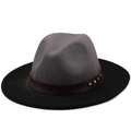 Dettaglio cappello fedora bicolore con fascia in pelle e borchie dorate su sfondo bianco - M (56-58cm) / Grigio Medio/Nero Impunturato (01)