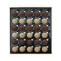 30-piece set of brown and beige flocked Christmas ball ornaments in storage box - Brown + Khaki