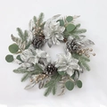 Artificial Christmas wreath with silver glitter flowers, pine cones and champagne berries - Silver Glitter Eucalyptus Style (SDHH010-5)