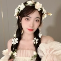 French vintage style cream floral headband with pearls and matching hair accessories - Beige Flower