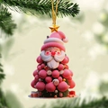 Pink santa claus and christmas tree hanging ornament with gold star on pine branch - Pink Pompom Texture Style (3)