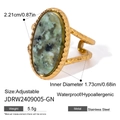 Vintage golden stainless steel open ring with oval green stone in bohemian style - Light Green Stone Style(JDRW2409005-GN)