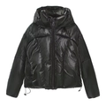 Detail of glossy black cropped puffer jacket with adjustable drawstring and windproof fabric - XS / Black